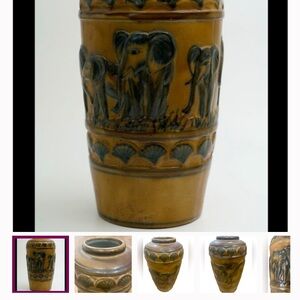 Elephant Motif Brown Ceramic Vase